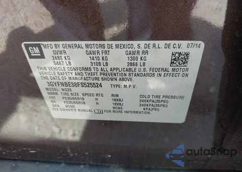 2015 Cadillac Srx Luxury Collection z USA, uszkodzony, nr VIN 3GYFNBE38FS525524